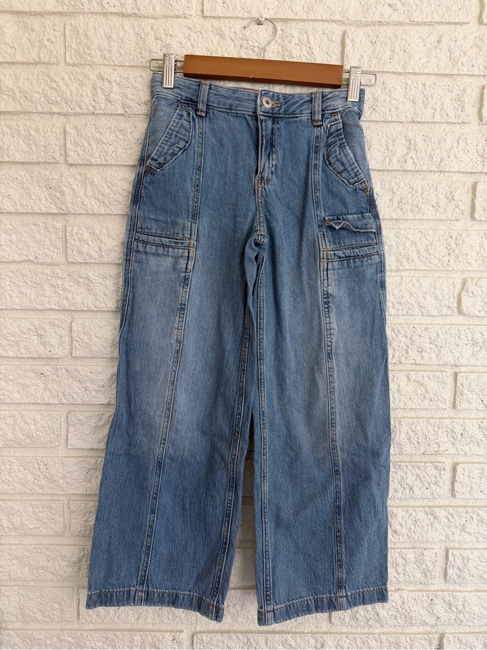 abercrombie kids Light Blue Wide-Leg Cargo Jeans